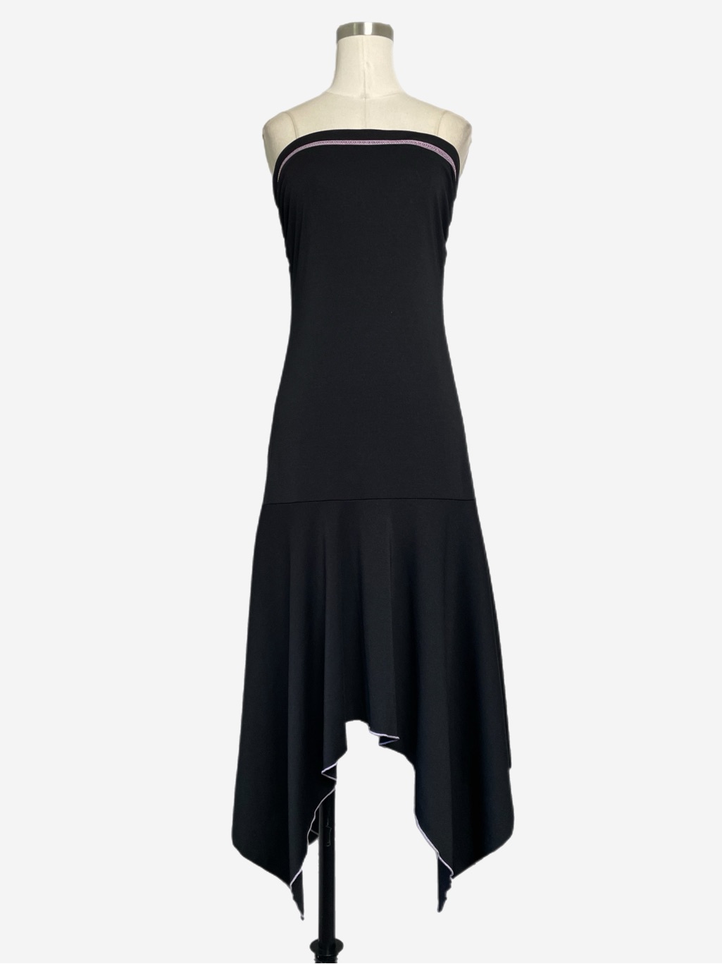 Vintage Y2k Byer Too! Black Strapless Purple Ribbon Asymmetric Midi Dress S/M